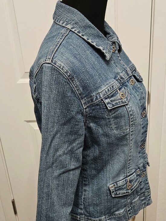 Chico's Platinum Women's Cropped Jean Jacket w/collar size 0 - Picture 5 of 14